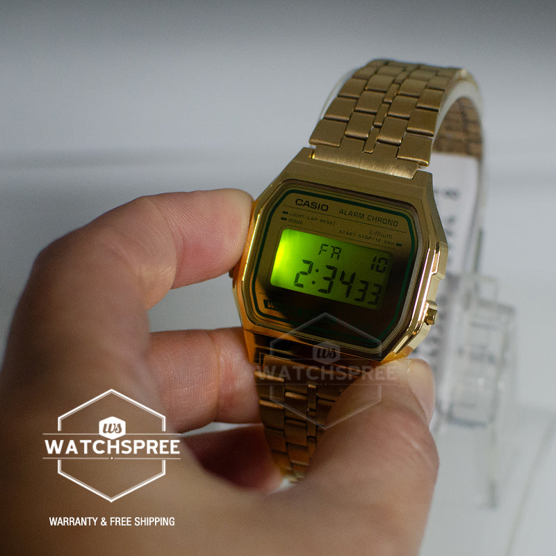 Casio Digital Vintage Style Matte Gold Ion Plated Stainless Steel Band Watch A158WEGV-9A