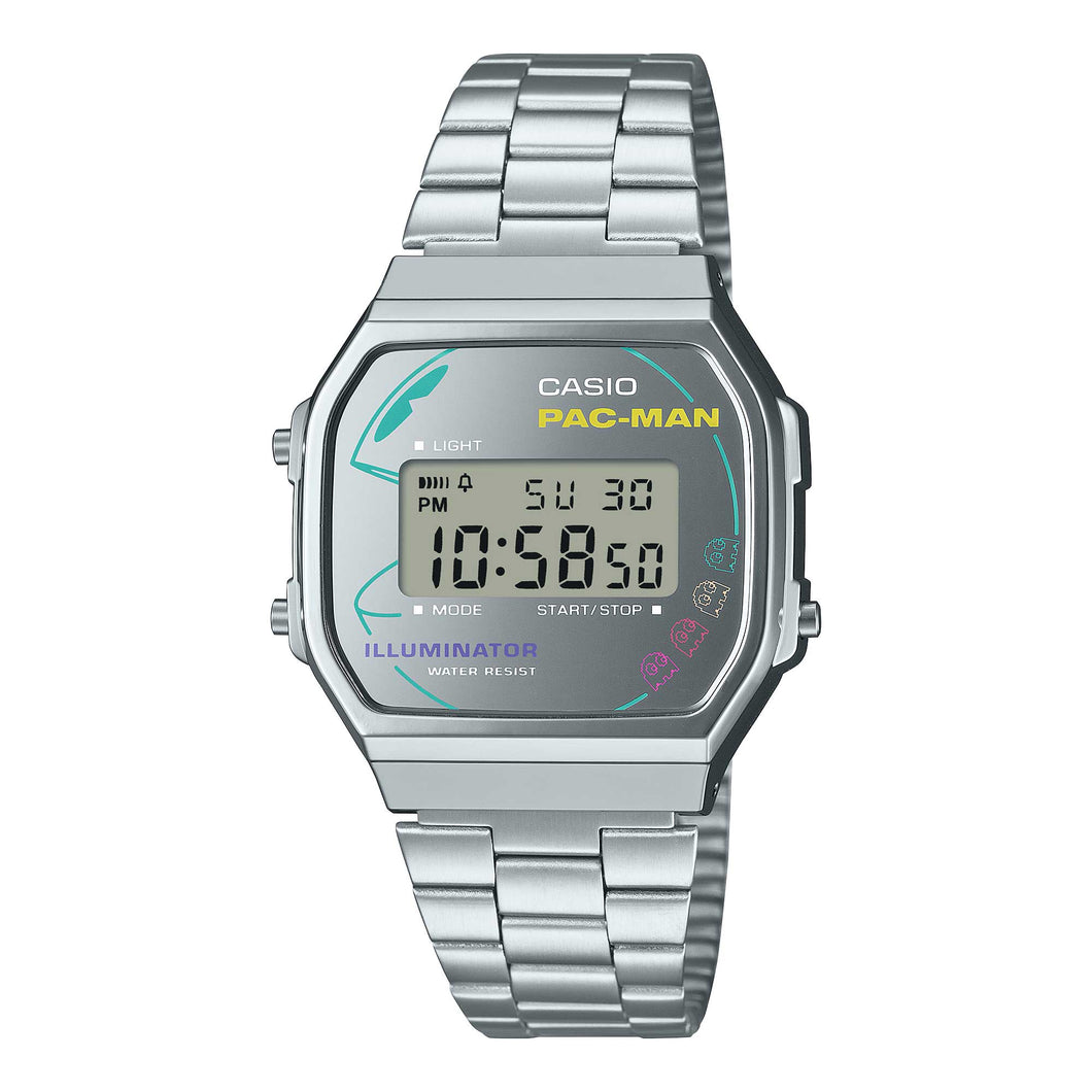 Casio Digital Vintage PAC-MAN Collaboration Model Stainless Steel Band Watch A168WEPC-7A