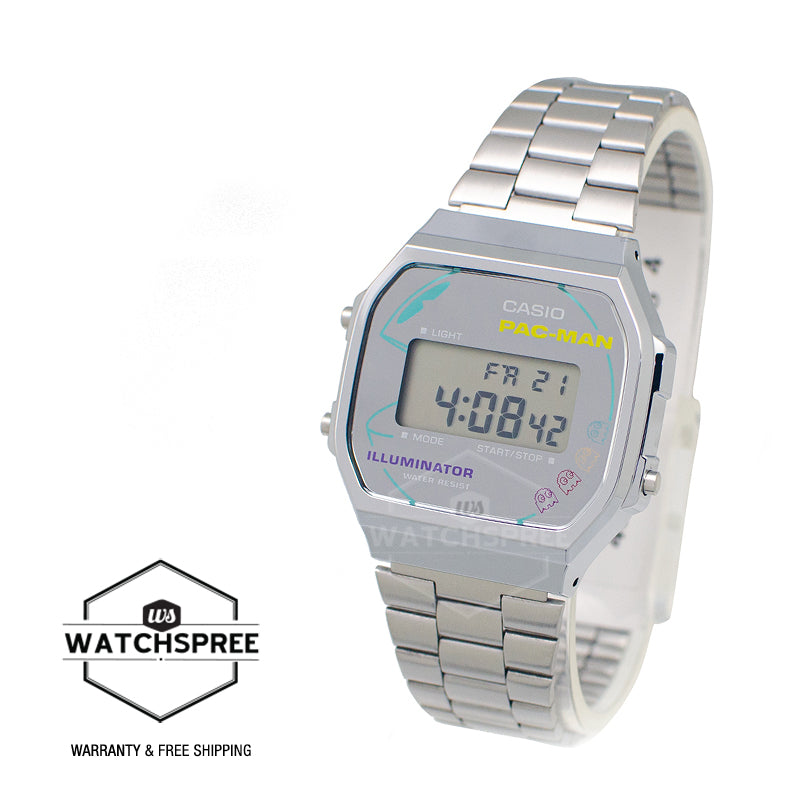 Casio Digital Vintage PAC-MAN Collaboration Model Stainless Steel Band Watch A168WEPC-7A