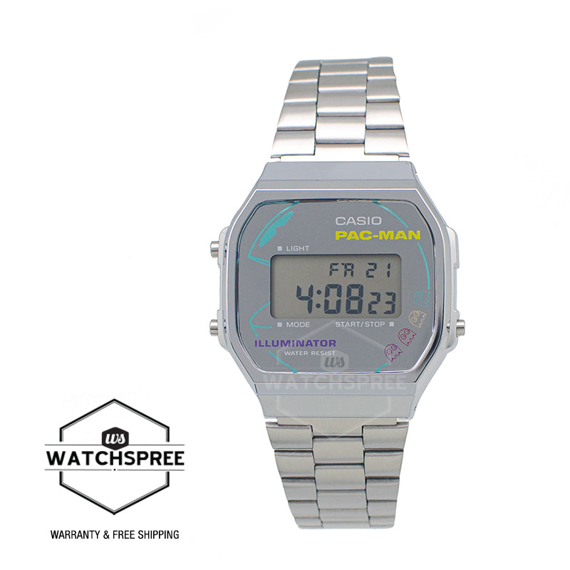 Casio Digital Vintage PAC-MAN Collaboration Model Stainless Steel Band Watch A168WEPC-7A