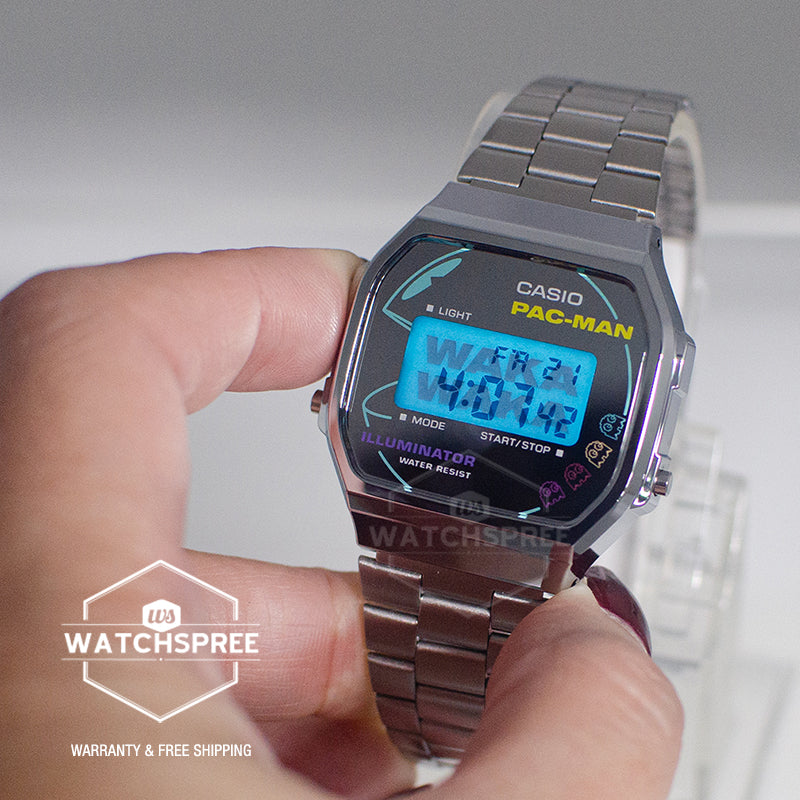 Casio Digital Vintage PAC-MAN Collaboration Model Stainless Steel Band Watch A168WEPC-7A