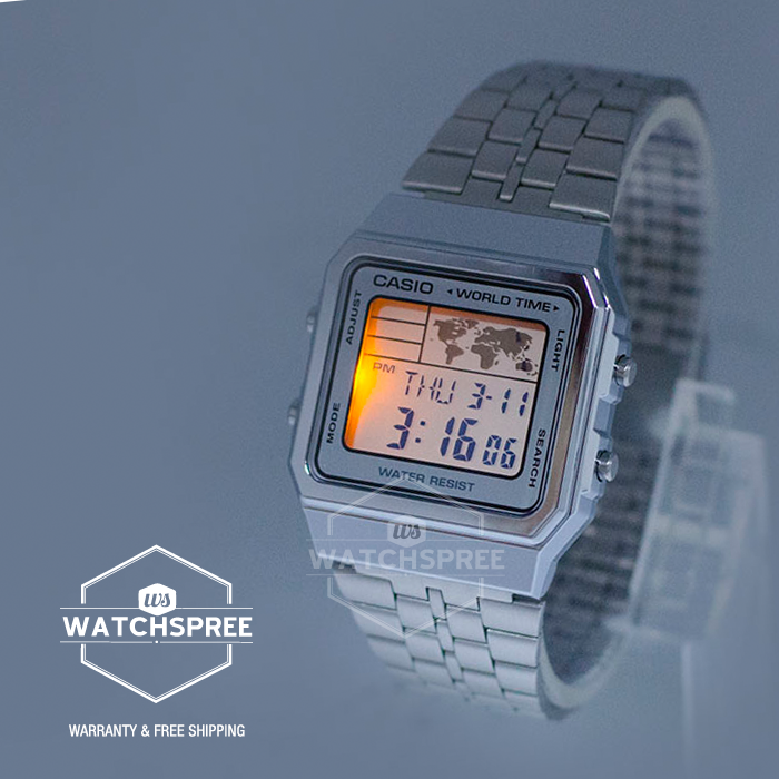 Casio Vintage Standard Digital Silver Stainless Steel Band Watch A500WA-7D