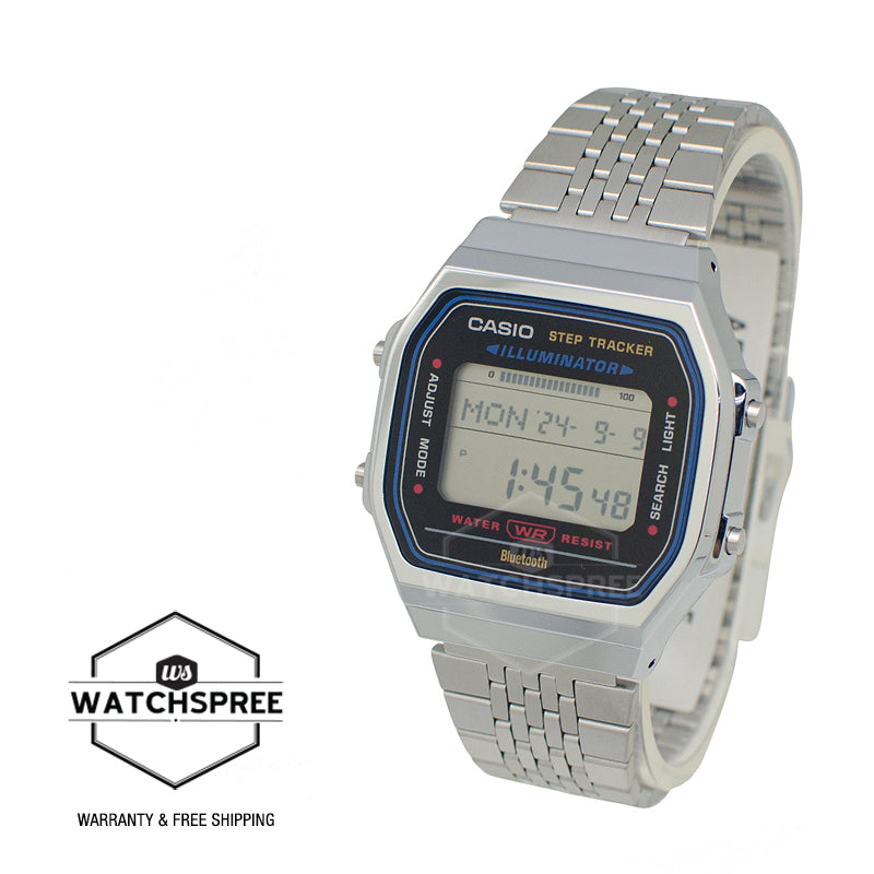 Casio Digital Vintage Style BluetoothÇïÇú Step Tracker Stainless Steel Band Watch ABL100WE-1A ABL-100WE-1A