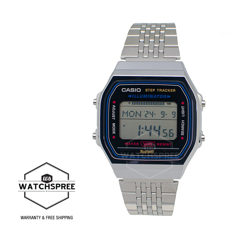 Casio Digital Vintage Style BluetoothÇïÇú Step Tracker Stainless Steel Band Watch ABL100WE-1A ABL-100WE-1A