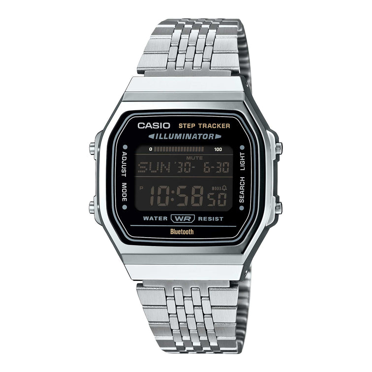 Casio Digital Vintage Style Bluetooth© Step Tracker Stainless Steel Band Watch ABL100WE-1B ABL-100WE-1B