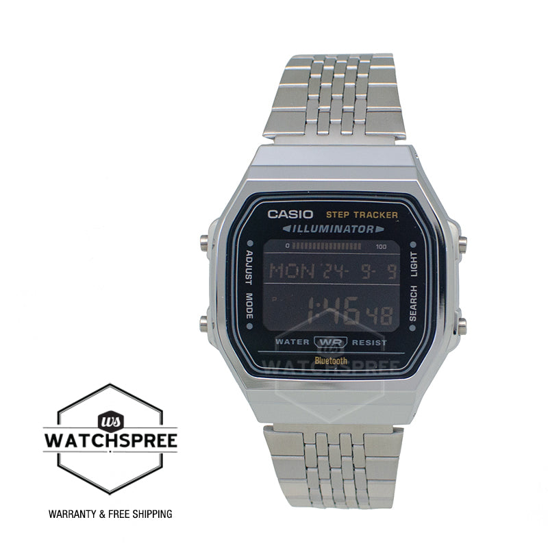 Casio Digital Vintage Style Bluetooth® Step Tracker Stainless Steel Band Watch ABL100WE-1B ABL-100WE-1B