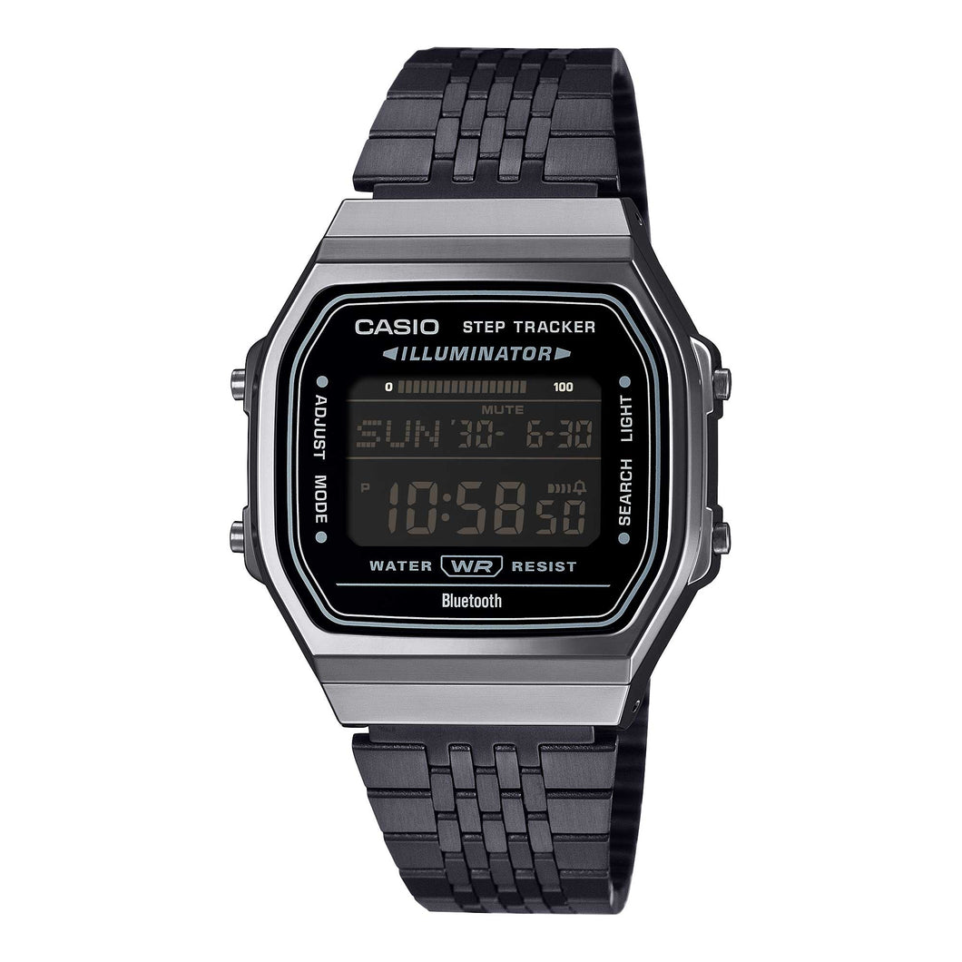 Casio Digital Vintage Style Bluetooth© Step Tracker Black Ion Plated Stainless Steel Band Watch ABL100WEGG-1B ABL-100WEGG-1B