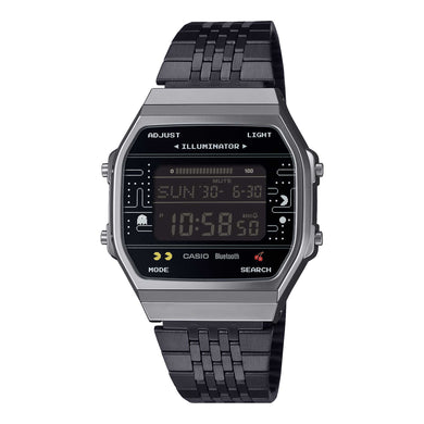 Casio Digital Vintage Style PAC-MAN Collaboration Model Bluetooth© Dual Time Step Tracker Black Ion Plated S.Steel Band Watch ABL100WEPC-1B ABL-100WEPC-1B