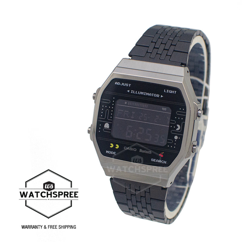 Casio Digital Vintage Style PAC-MAN Collaboration Model Bluetooth© Dual Time Step Tracker Black Ion Plated S.Steel Band Watch ABL100WEPC-1B ABL-100WEPC-1B