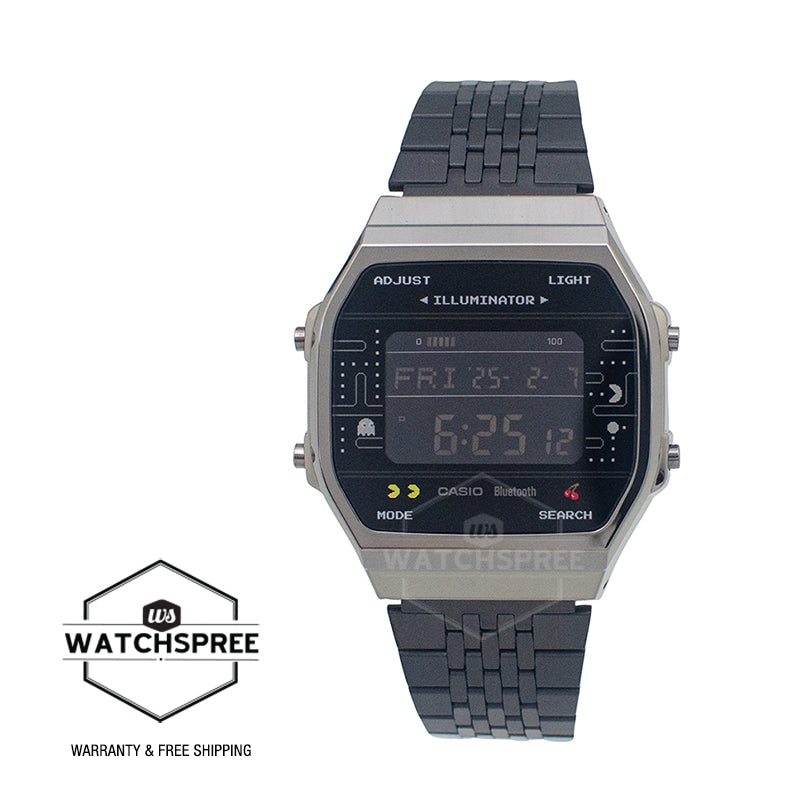 Casio Digital Vintage Style PAC-MAN Collaboration Model Bluetooth© Dual Time Step Tracker Black Ion Plated S.Steel Band Watch ABL100WEPC-1B ABL-100WEPC-1B