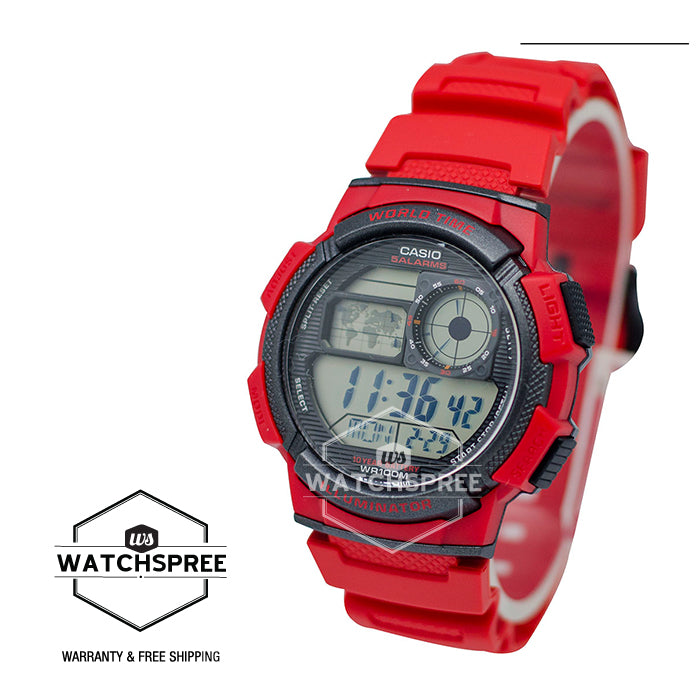 Casio Standard Digital Sporty Design Red Resin Band Watch AE1000W-4A