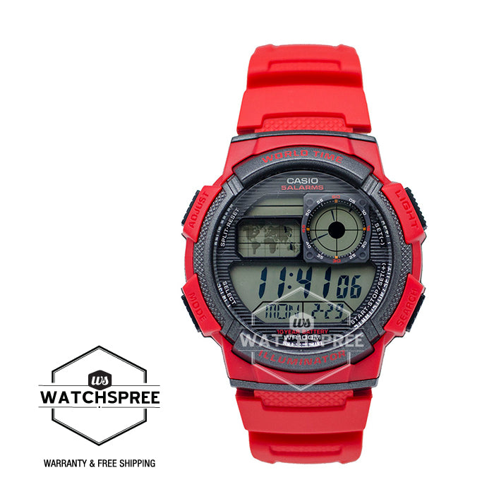 Casio Standard Digital Sporty Design Red Resin Band Watch AE1000W-4A