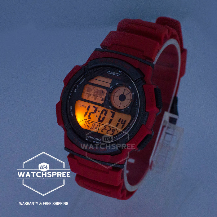 Casio Standard Digital Sporty Design Red Resin Band Watch AE1000W-4A