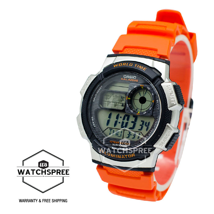 Casio Standard Digital Sporty Design Orange Resin Band Watch AE1000W-4B