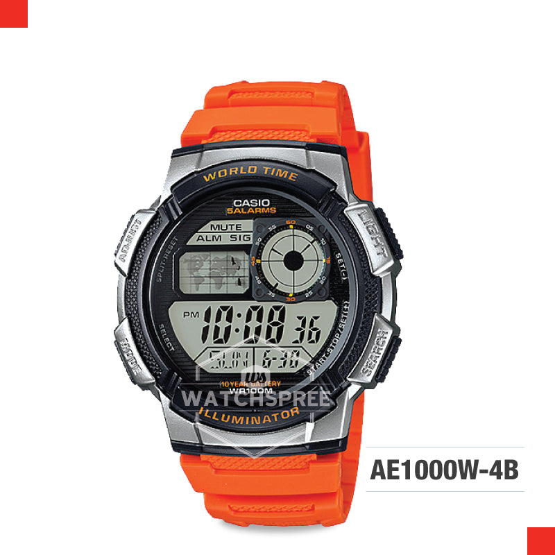 Casio Standard Digital Sporty Design Orange Resin Band Watch AE1000W-4B