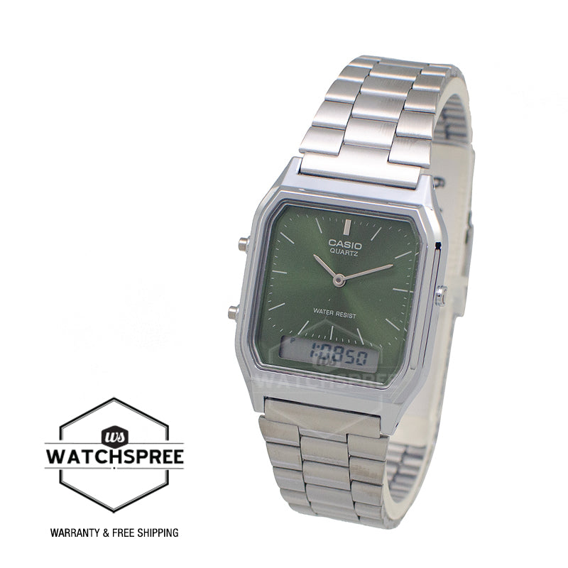 Casio Analog-Digital Vintage Style Dual Time Stainless Steel Band Watch AQ230A-3A AQ-230A-3A