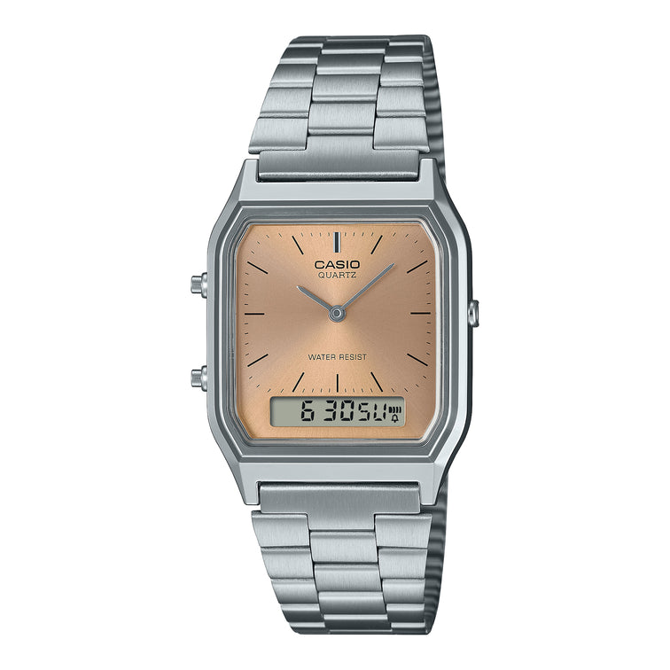 Casio Analog-Digital Vintage Style Dual Time Stainless Steel Band Watch AQ230A-4A AQ-230A-4A