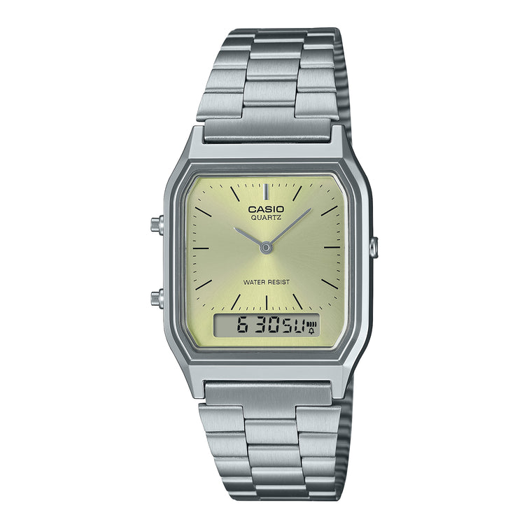 Casio Analog-Digital Vintage Style Dual Time Stainless Steel Band Watch AQ230A-9A AQ-230A-9A