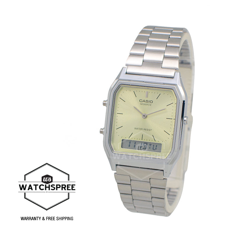 Casio Analog-Digital Vintage Style Dual Time Stainless Steel Band Watch AQ230A-9A AQ-230A-9A