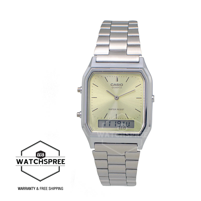 Casio Analog-Digital Vintage Style Dual Time Stainless Steel Band Watch AQ230A-9A AQ-230A-9A