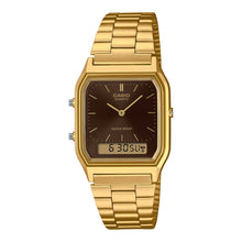 Load image into Gallery viewer, Casio Analog-Digital Vintage Style Dual Time Gold Ion Plated Stainless Steel Band Watch AQ230GA-5A AQ-230GA-5A
