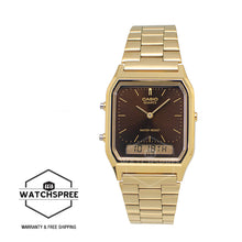 Load image into Gallery viewer, Casio Analog-Digital Vintage Style Dual Time Gold Ion Plated Stainless Steel Band Watch AQ230GA-5A AQ-230GA-5A
