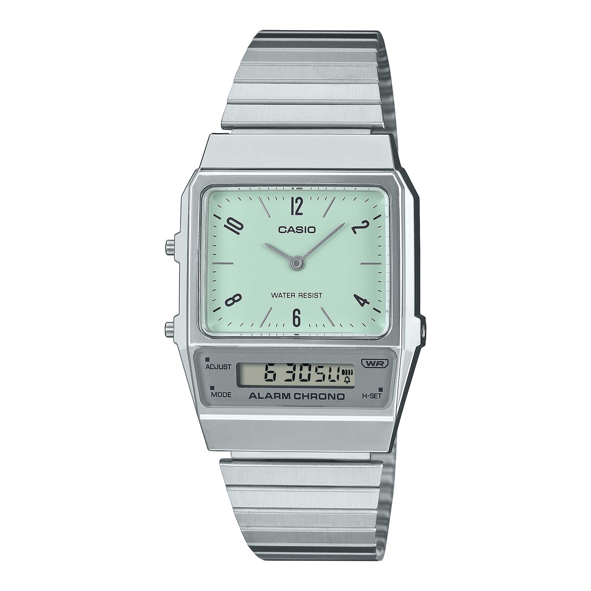 Casio Vintage Style Analog-Digital Dual Time Stainless Steel Band Watch AQ800E-3A AQ-800E-3A