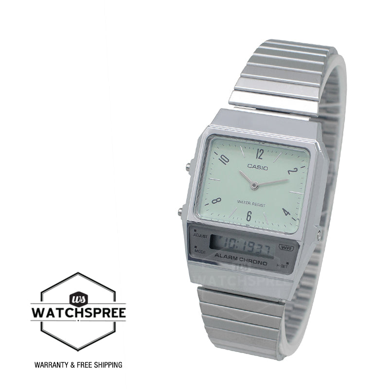 Casio Vintage Style Analog-Digital Dual Time Stainless Steel Band Watch AQ800E-3A AQ-800E-3A