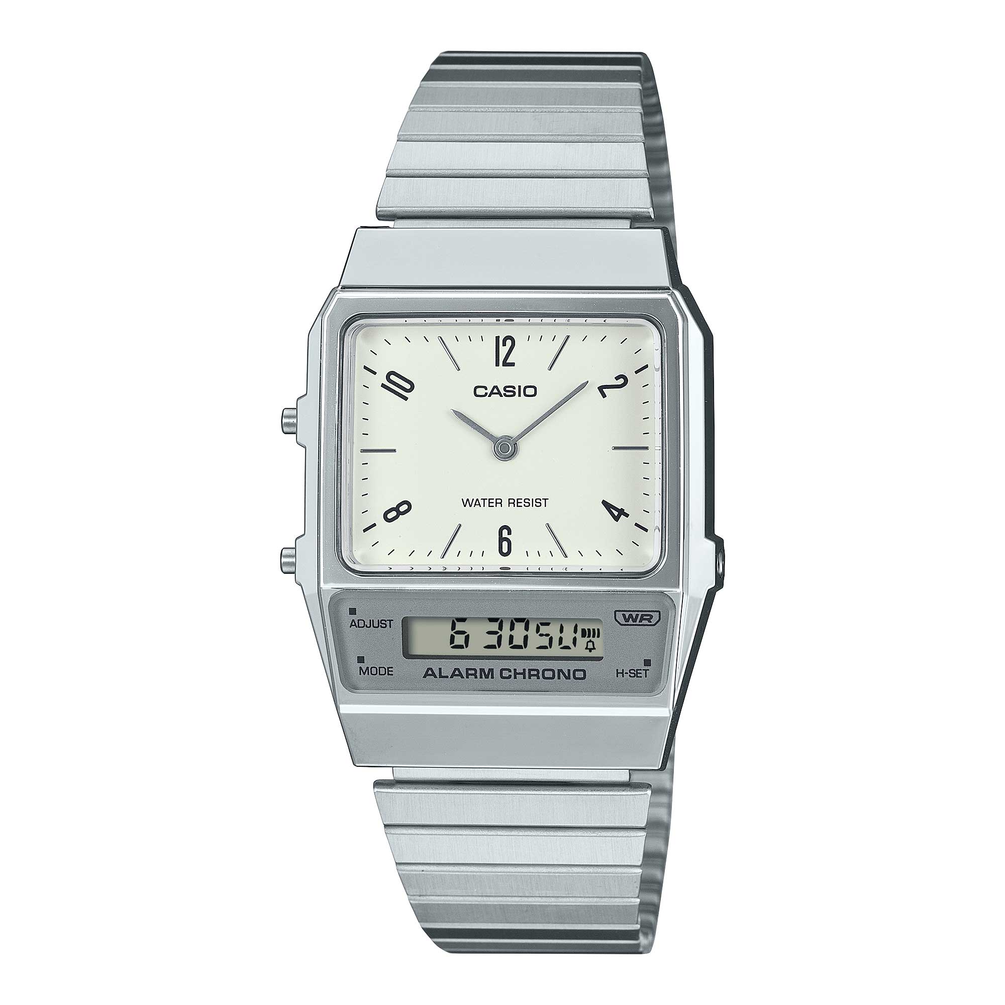 Casio Vintage Style Analog-Digital Dual Time Stainless Steel Band Watch AQ800E-7A2 AQ-800E-7A2