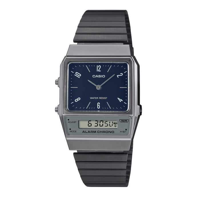 Casio Vintage Style Analog-Digital Dual Time Grey Ion Plated Stainless Steel Band Watch AQ800EB-2A AQ-800EB-2A