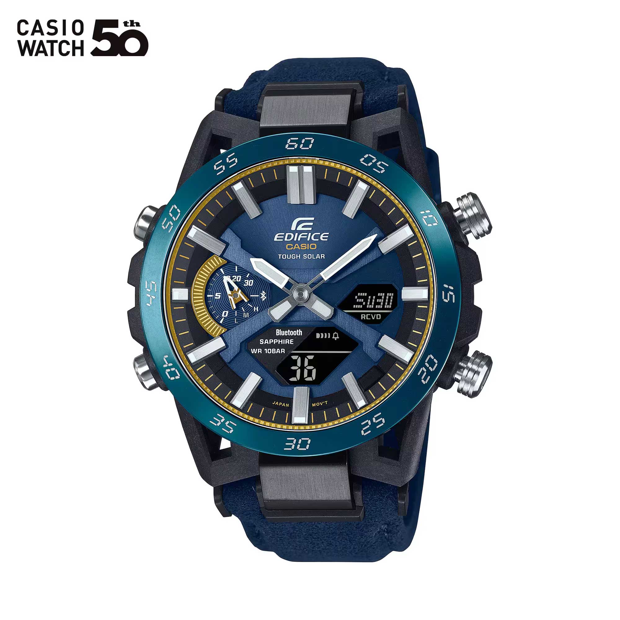 Casio Edifice ECB-2000 Lineup SOSPENSIONE 50th Anniversary Tough Solar BluetoothÇï¶÷ Blue Alcantara Material Band Watch ECB2000SS-2A ECB-2000SS-2A