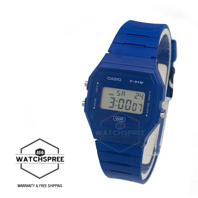 Casio Digital Pop Series Bio-Based Blue Resin Band Watch F91WB-2A1 F-91WB-2A1