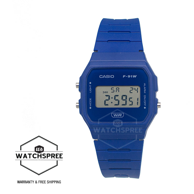 Casio Digital Pop Series Bio-Based Blue Resin Band Watch F91WB-2A1 F-91WB-2A1