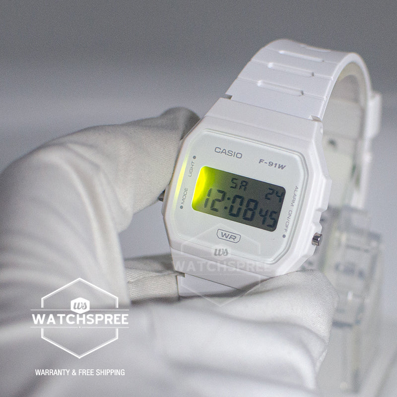 Casio Digital Pop Series Bio-Based White Resin Band Watch F91WB-7A F-91WB-7A