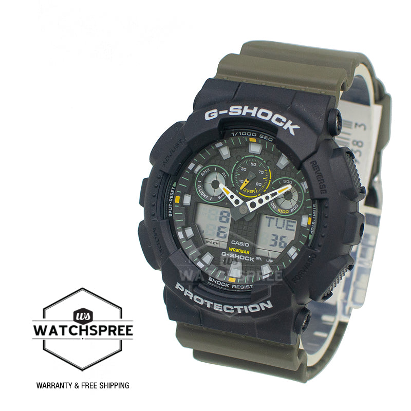 Casio G-Shock GA-100 Lineup Two-Tone Utility Series Olive Green Resin Band Watch GA100TU-1A3 GA-100TU-1A3