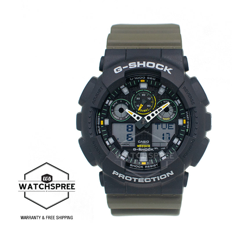 Casio G-Shock GA-100 Lineup Two-Tone Utility Series Olive Green Resin Band Watch GA100TU-1A3 GA-100TU-1A3