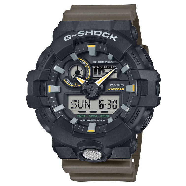 Casio G-Shock GA-700 Lineup Two-Tone Utility Series Olive Green Resin Band Watch GA710TU-1A3 GA-710TU-1A3