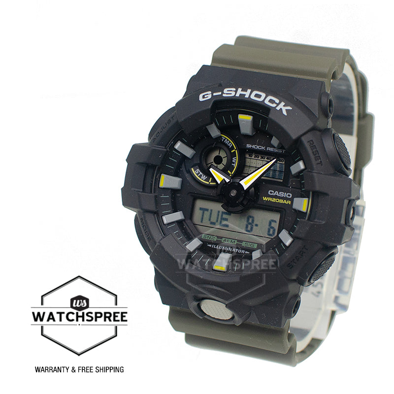 Casio G-Shock GA-700 Lineup Two-Tone Utility Series Olive Green Resin Band Watch GA710TU-1A3 GA-710TU-1A3