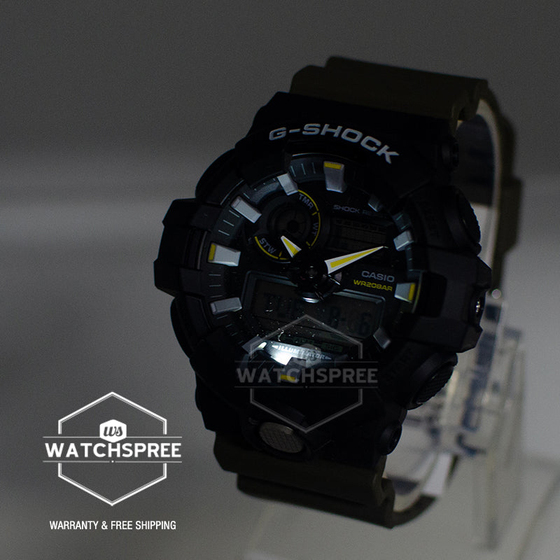 Casio G-Shock GA-700 Lineup Two-Tone Utility Series Olive Green Resin Band Watch GA710TU-1A3 GA-710TU-1A3