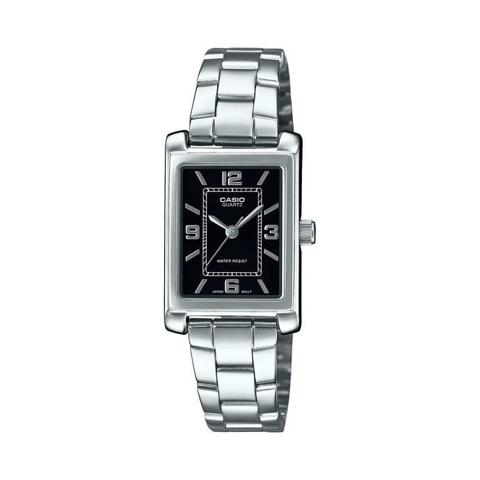 Casio Ladies' Analog Rectangular Dial Stainless Steel Band Watch LTP1234DD-1A LTP-1234DD-1A