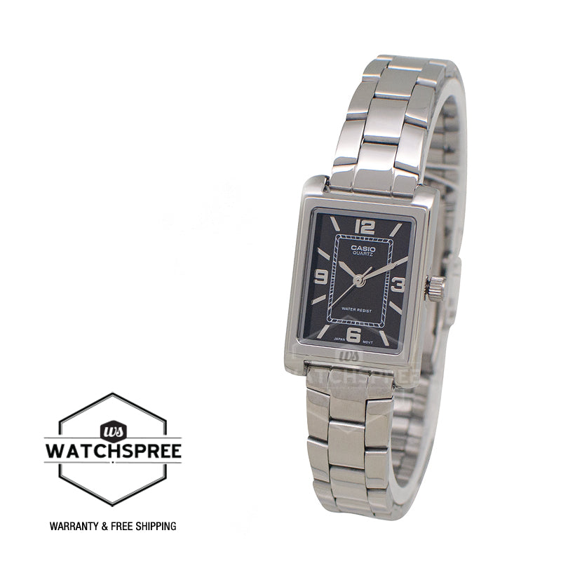 Casio Ladies' Analog Rectangular Dial Stainless Steel Band Watch LTP1234DD-1A LTP-1234DD-1A