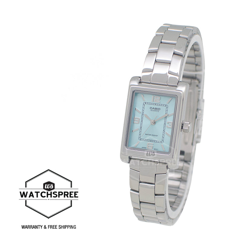 Casio Ladies' Analog Rectangular Dial Stainless Steel Band Watch LTP1234DD-2A LTP-1234DD-2A