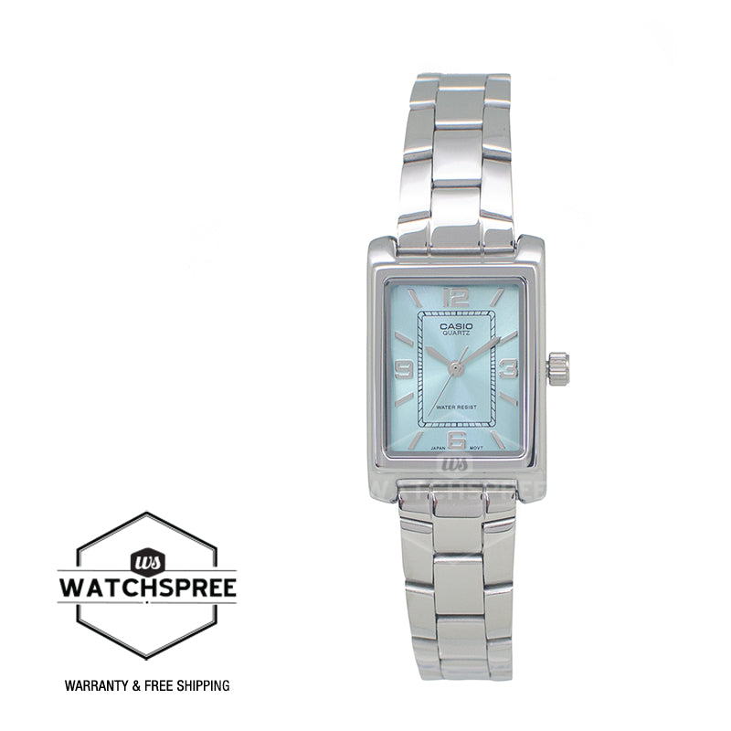 Casio Ladies' Analog Rectangular Dial Stainless Steel Band Watch LTP1234DD-2A LTP-1234DD-2A