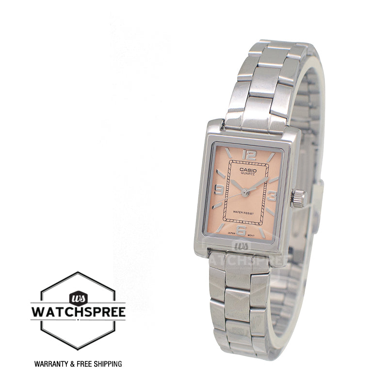 Casio Ladies' Analog Rectangular Dial Stainless Steel Band Watch LTP1234DD-4A LTP-1234DD-4A