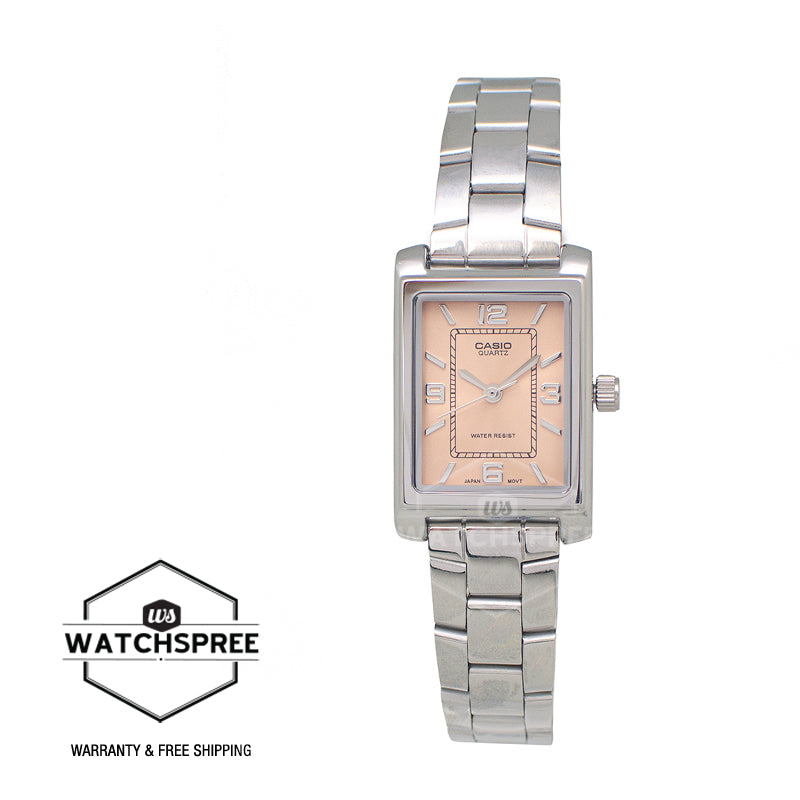 Casio Ladies' Analog Rectangular Dial Stainless Steel Band Watch LTP1234DD-4A LTP-1234DD-4A