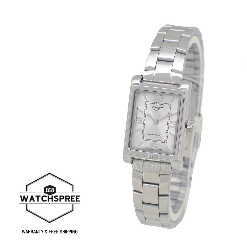 Casio Ladies' Analog Rectangular Dial Stainless Steel Band Watch LTP1234DD-7A LTP-1234DD-7A