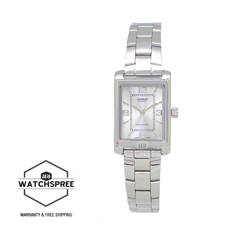 Casio Ladies' Analog Rectangular Dial Stainless Steel Band Watch LTP1234DD-7A LTP-1234DD-7A