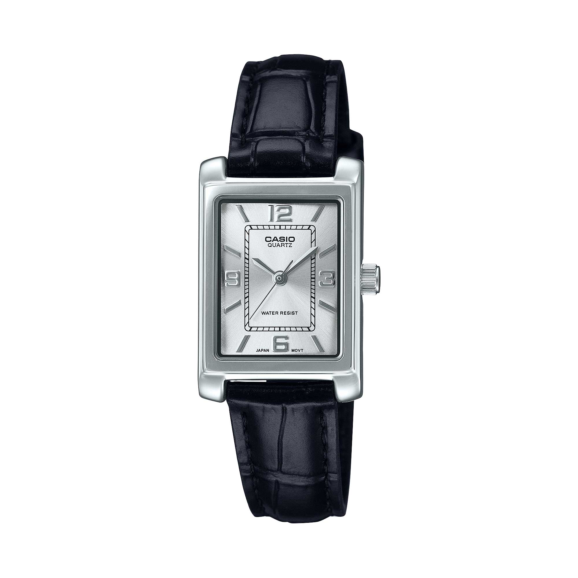 Casio Ladies' Analog Rectangular Dial Black Leather Strap Watch LTP1234LL-7A LTP-1234LL-7A