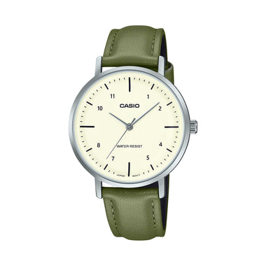 Casio Ladies' Analog Green Leather Strap Watch LTPVT03L-3B LTP-VT03L-3B