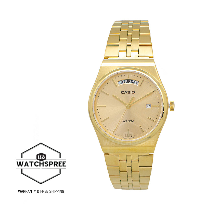 Casio Men's Analog Gold Ion Plated Stainless Steel Band Watch MTPB146G-9A MTP-B146G-9A